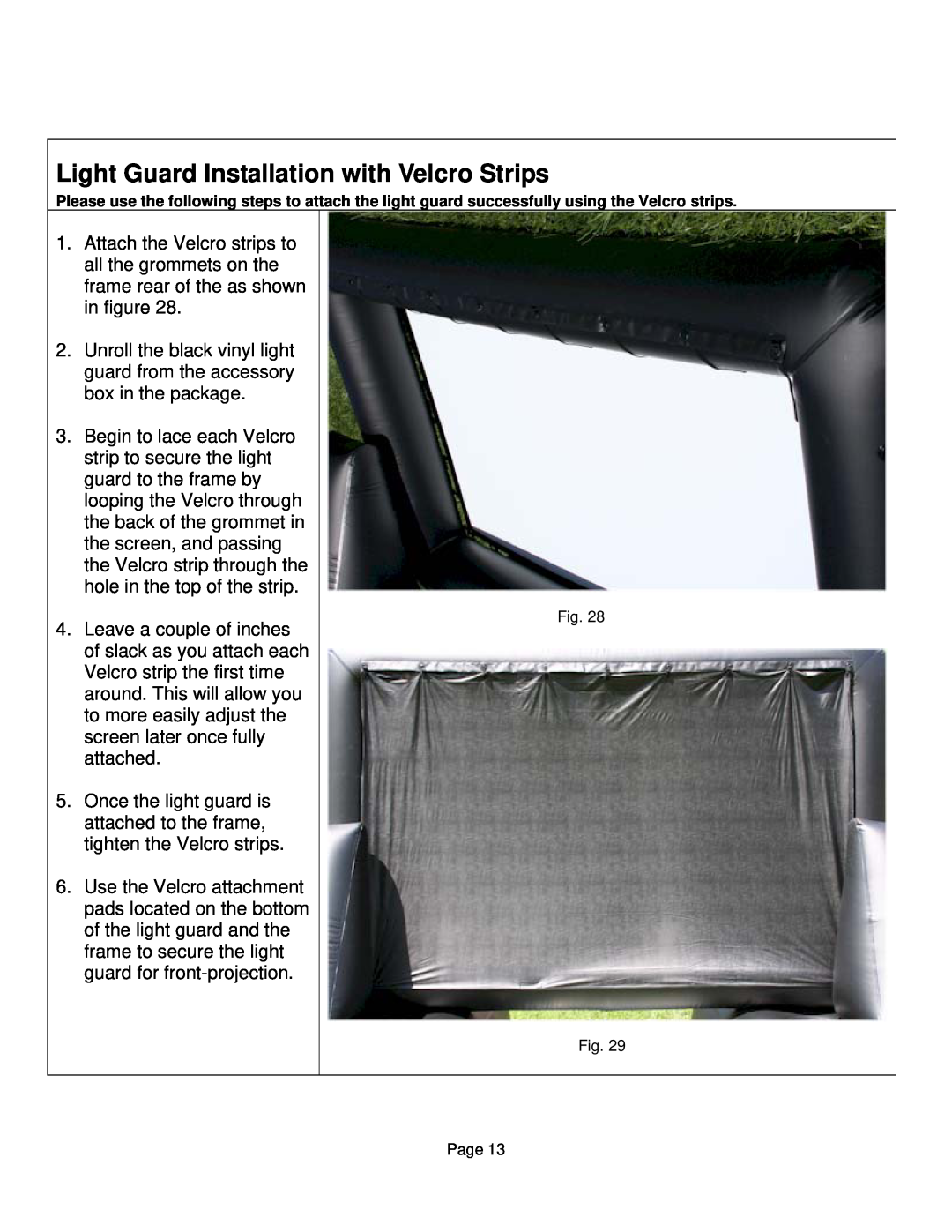 Sima Products XL-8, XL-12 user manual Light Guard Installation with Velcro Strips 
