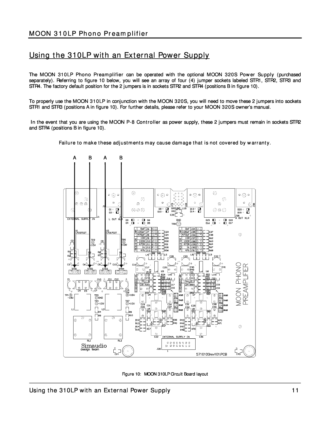 Simaudio 310 LP owner manual Using the 310LP with an External Power Supply, MOON 310LP Phono Preamplifier 