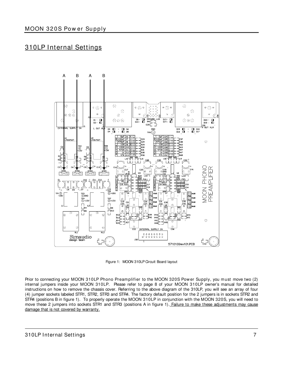 Simaudio 320 S owner manual 310LP Internal Settings, A B 