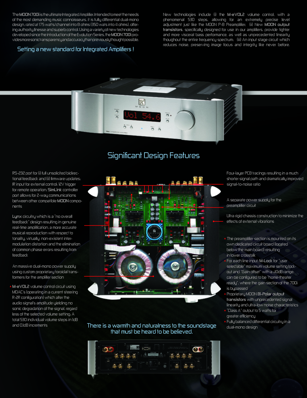 Simaudio 700I manual Significant Design Features, Setting a new standard for Integrated Amplifiers 