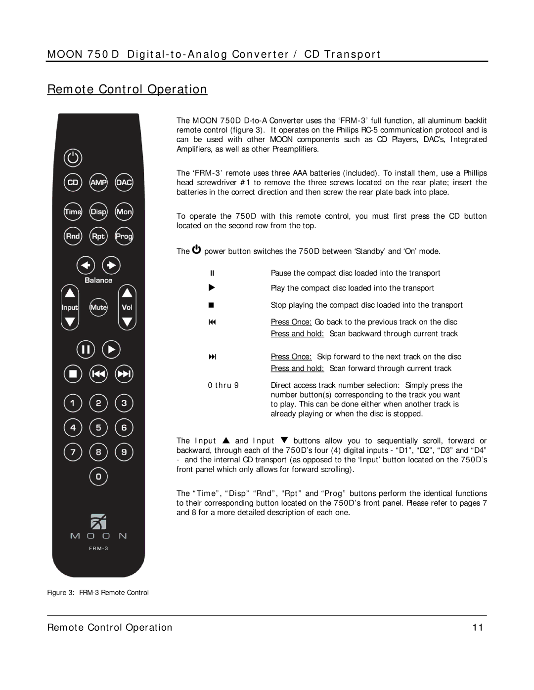 Simaudio 750 D owner manual Remote Control Operation, Thru 