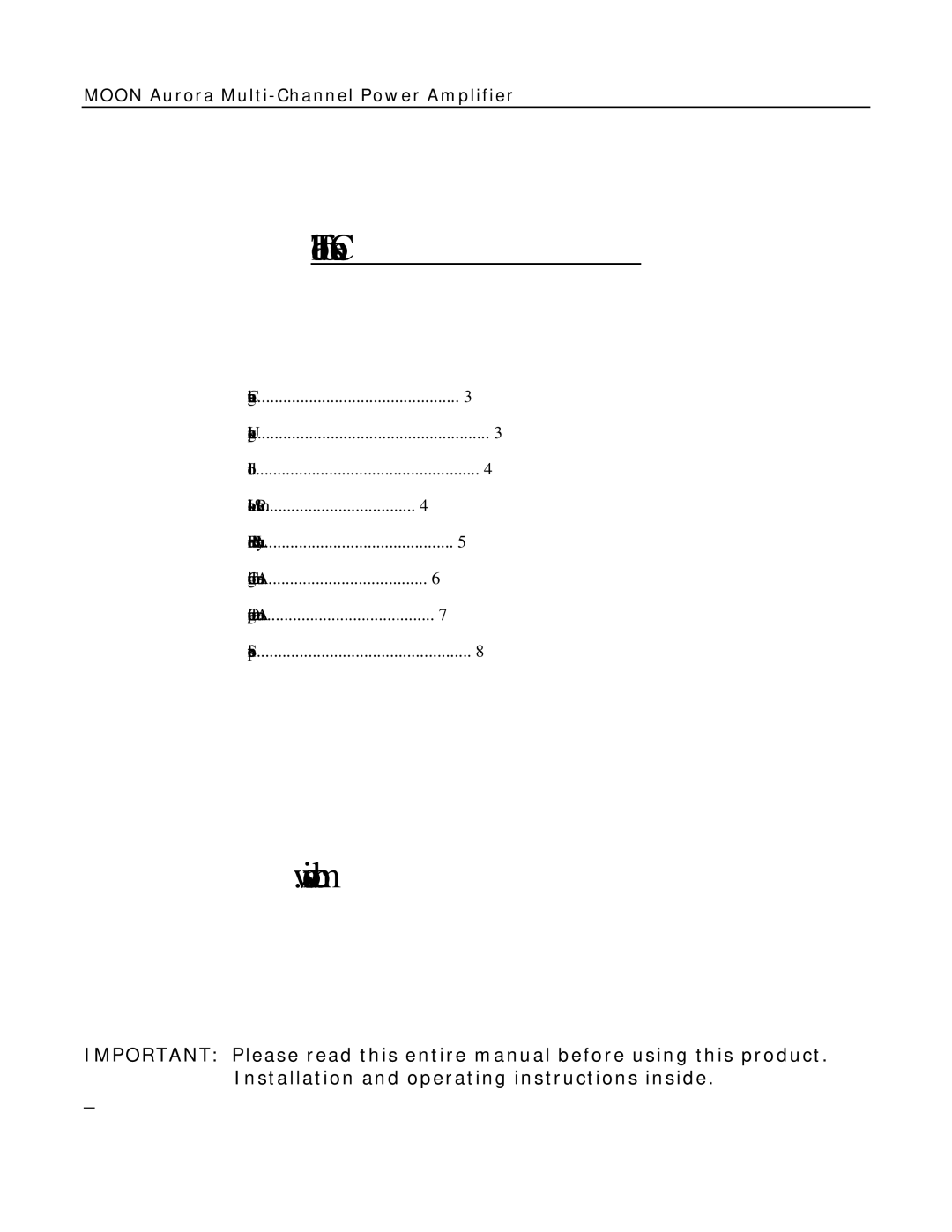 Simaudio AURORA owner manual Table of Contents 