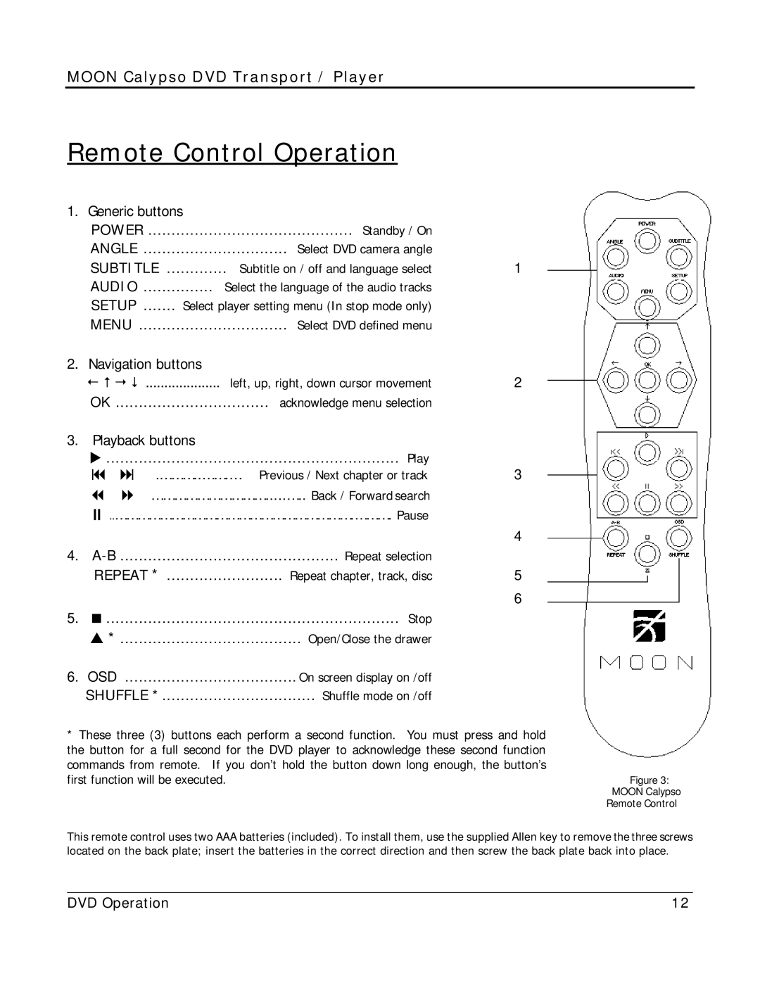 Simaudio Calypso owner manual Remote Control Operation, Generic buttons 