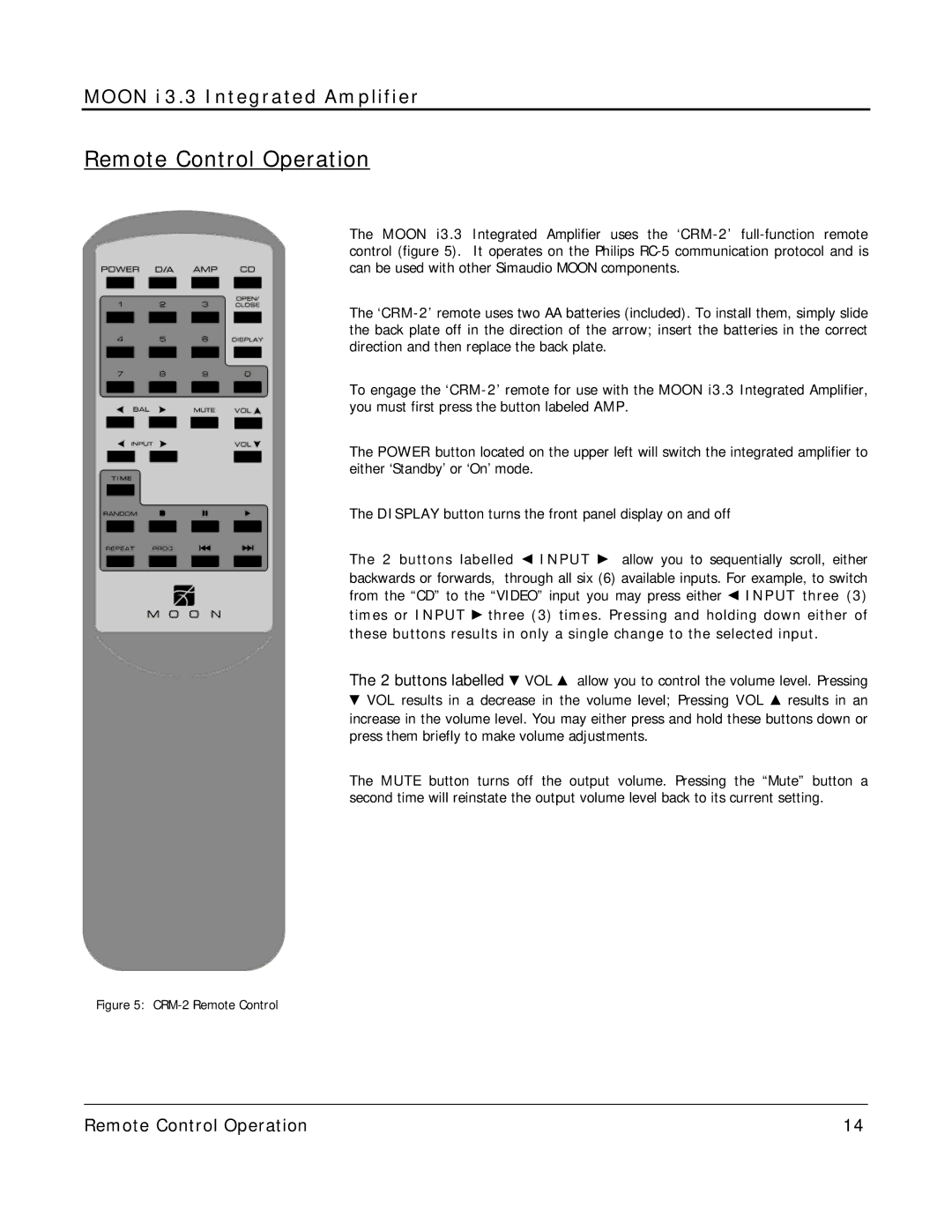 Simaudio i 3.3 owner manual Remote Control Operation, CRM-2 Remote Control 