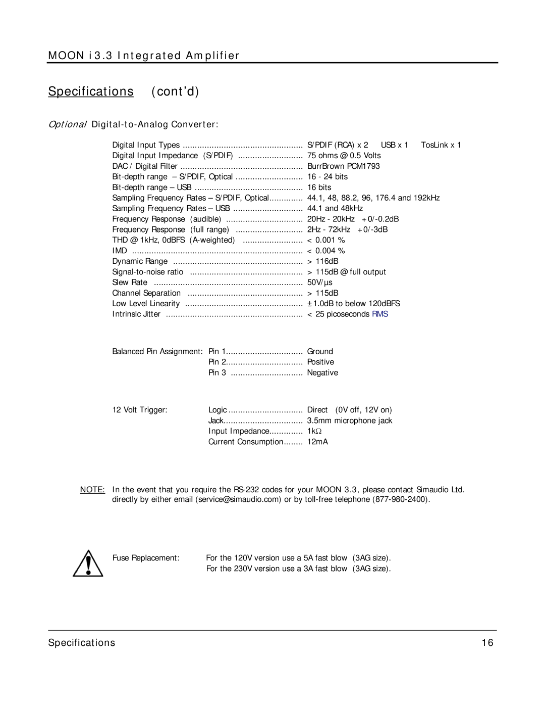 Simaudio i 3.3 owner manual Cont’d 