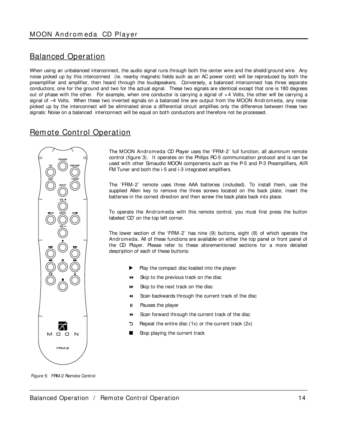 Simaudio MOON Evolution Series owner manual Balanced Operation, Remote Control Operation 