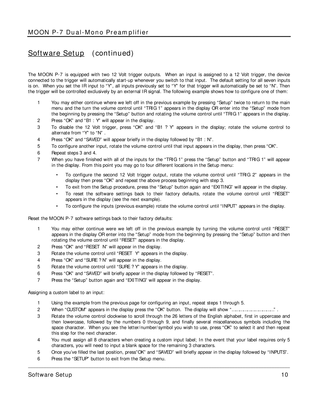 Simaudio P-7 owner manual Software Setup 