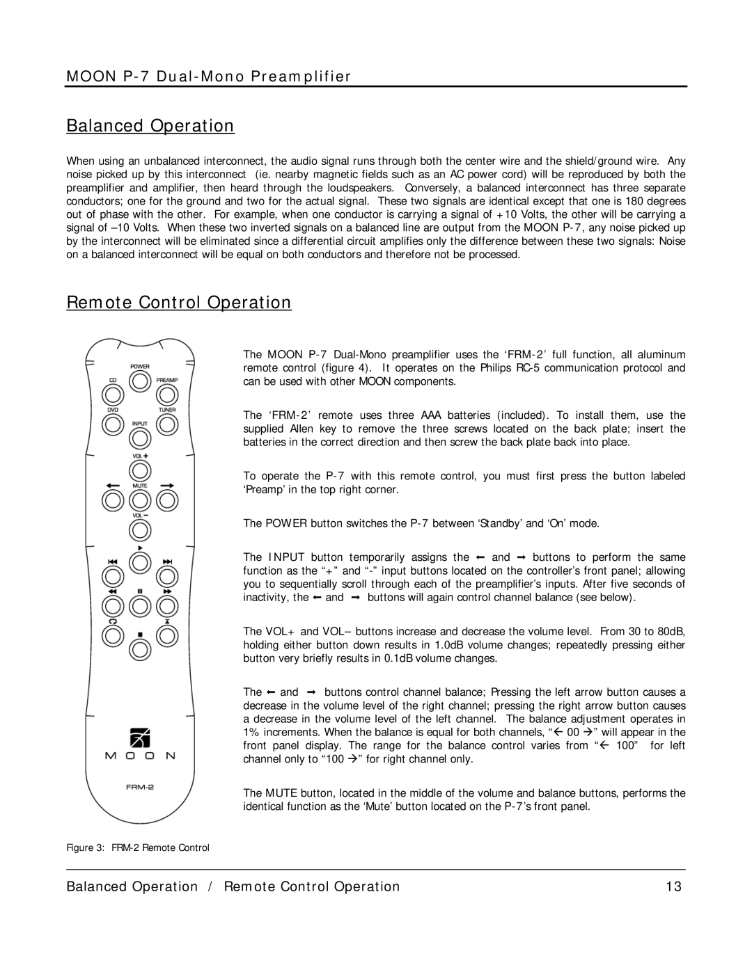 Simaudio P-7 owner manual Balanced Operation, Remote Control Operation 