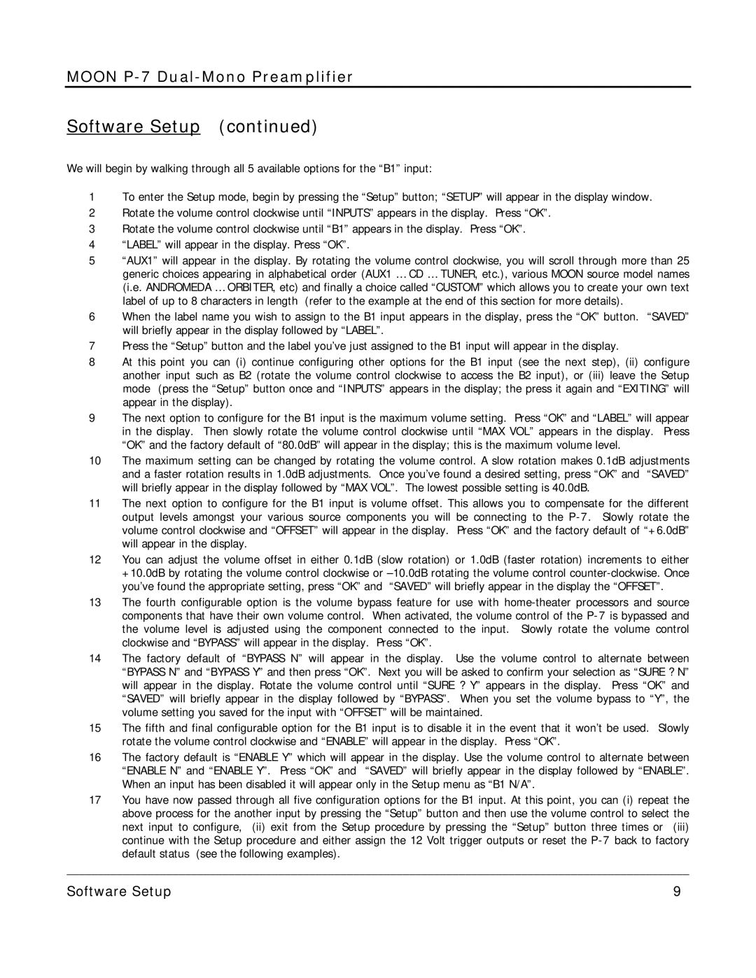 Simaudio P-7 owner manual Software Setup 