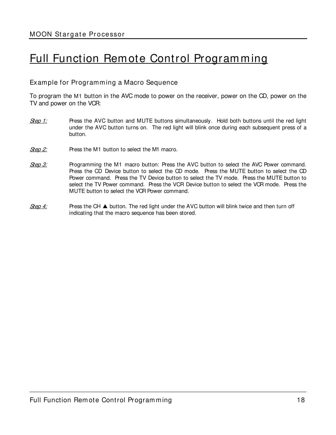 Simaudio Preamplifier and D/A converter owner manual Example for Programming a Macro Sequence 