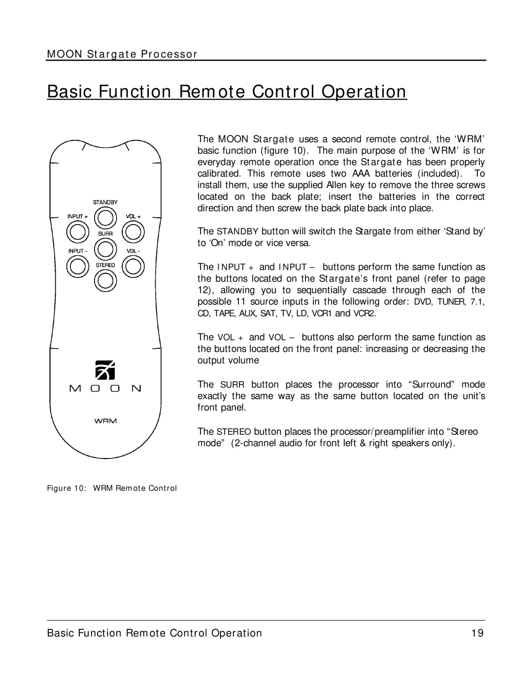 Simaudio Preamplifier and D/A converter owner manual Basic Function Remote Control Operation, WRM Remote Control 