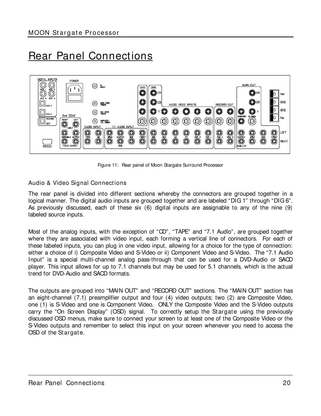 Simaudio Preamplifier and D/A converter owner manual Rear Panel Connections, Audio & Video Signal Connections 