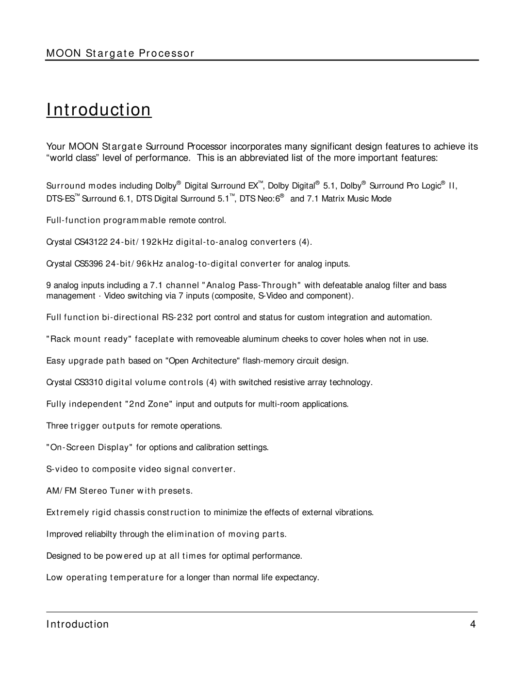 Simaudio Preamplifier and D/A converter owner manual Introduction 