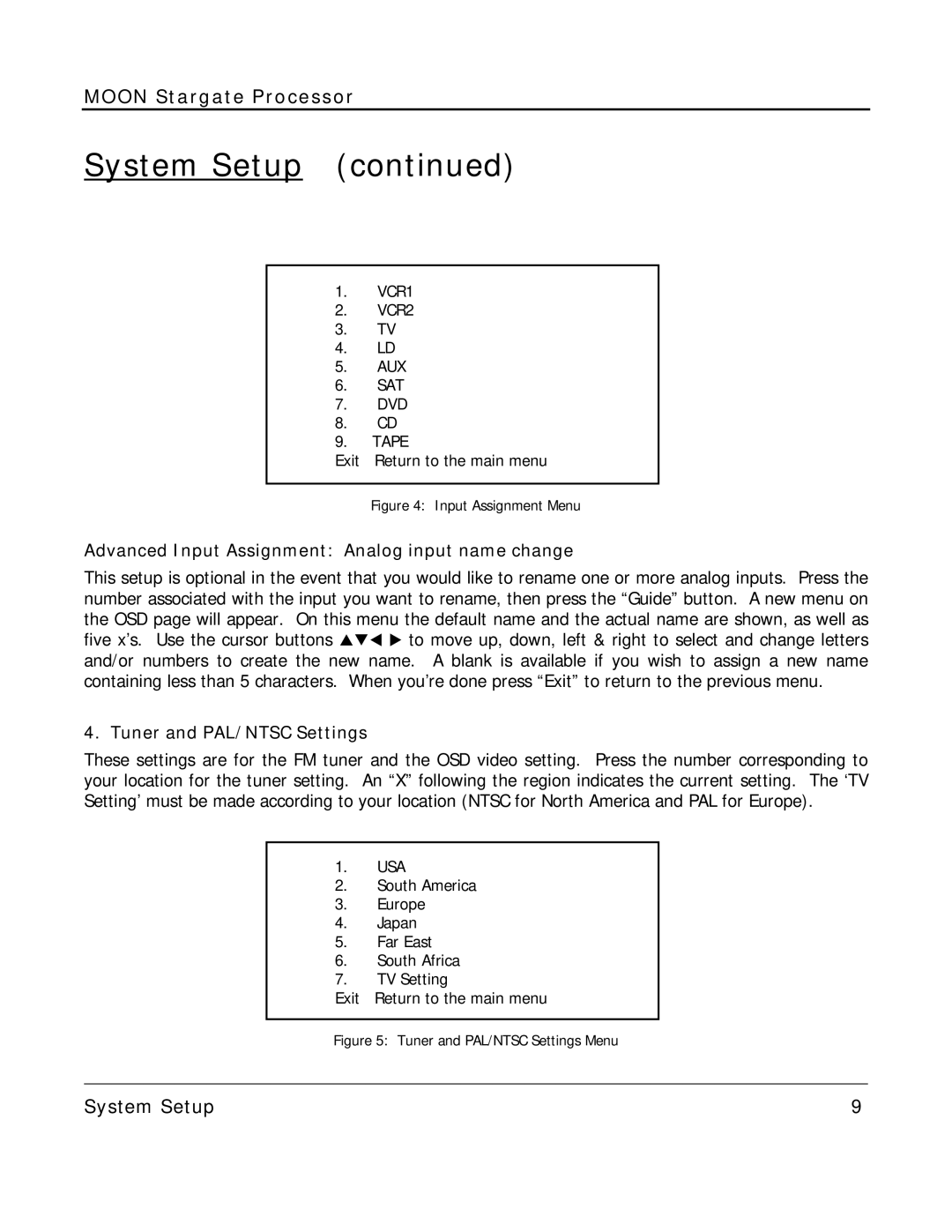 Simaudio Preamplifier and D/A converter Advanced Input Assignment Analog input name change, Tuner and PAL/NTSC Settings 