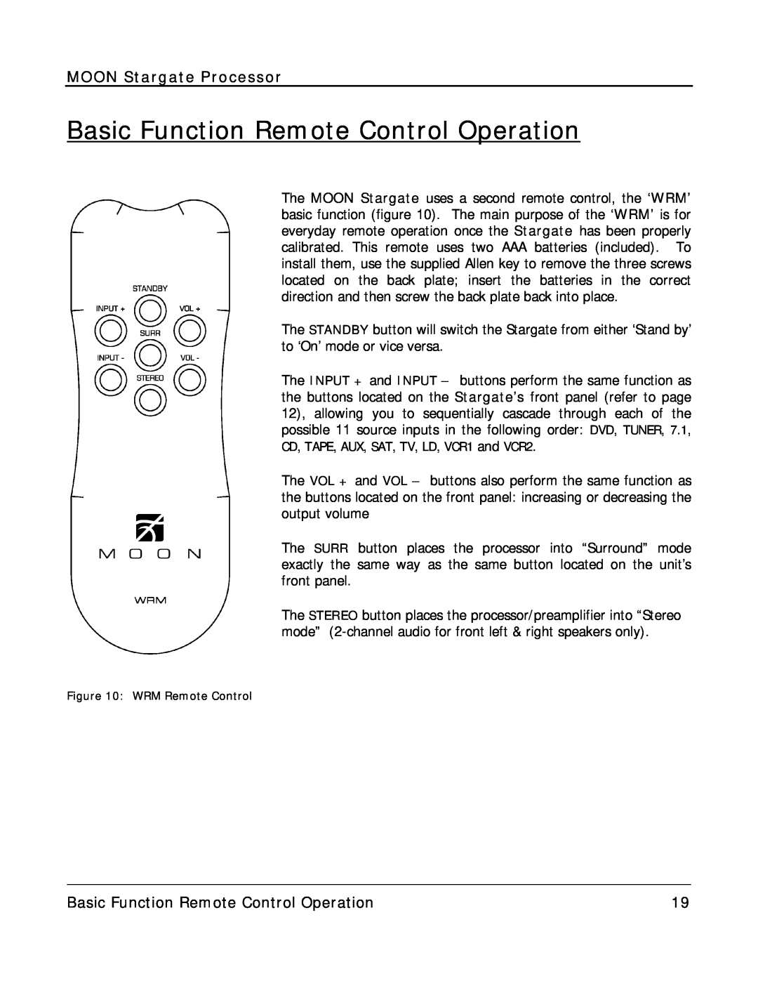 Simaudio Preamplifier and D/A converter owner manual Basic Function Remote Control Operation, MOON Stargate Processor 