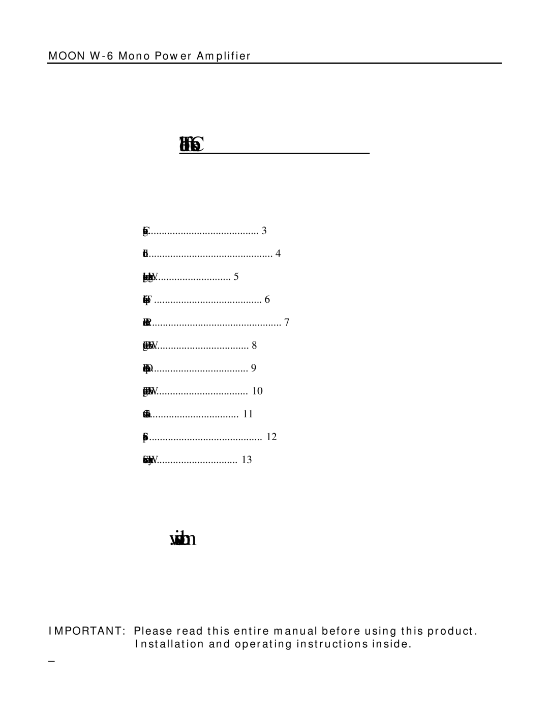 Simaudio W-6 owner manual Table of Contents 