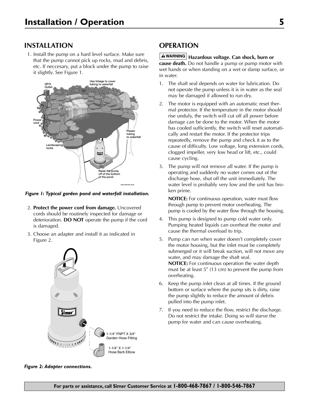 Simer Pumps 2430 owner manual Installation / Operation 