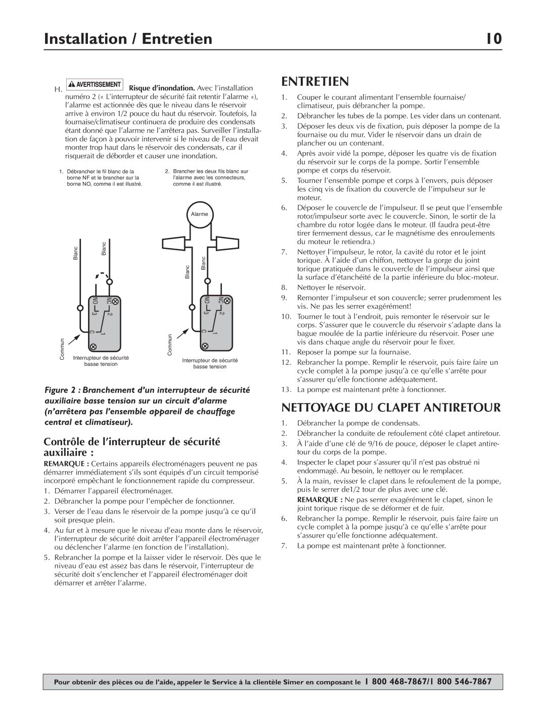 Simer Pumps 2520ULST owner manual Installation / Entretien, Nettoyage DU Clapet Antiretour 