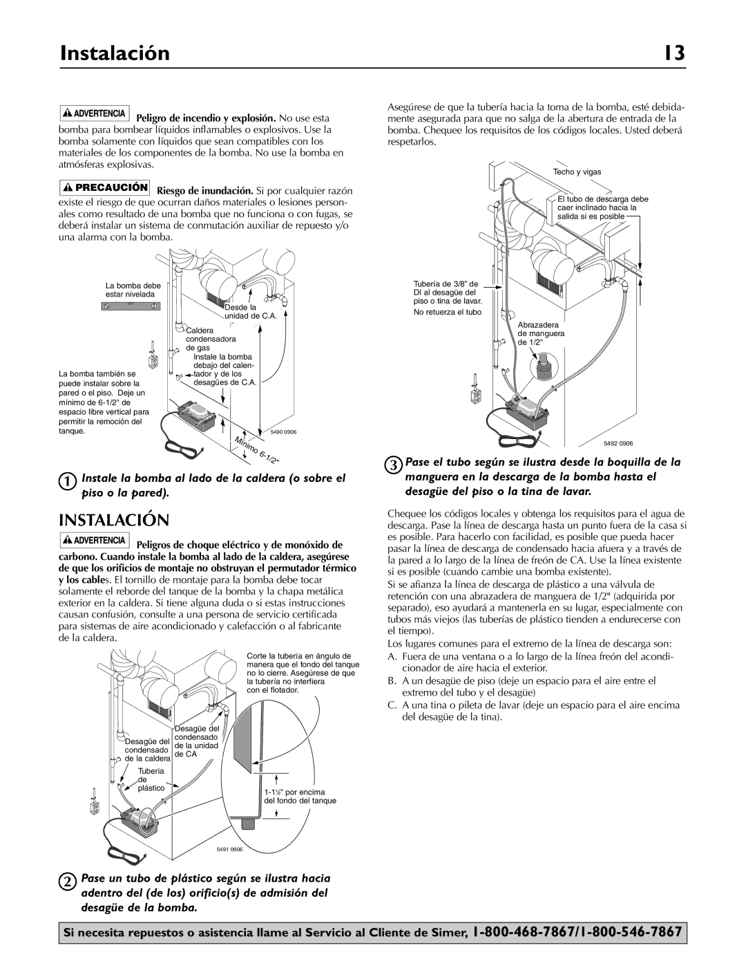 Simer Pumps 2520ULST owner manual Instalación 