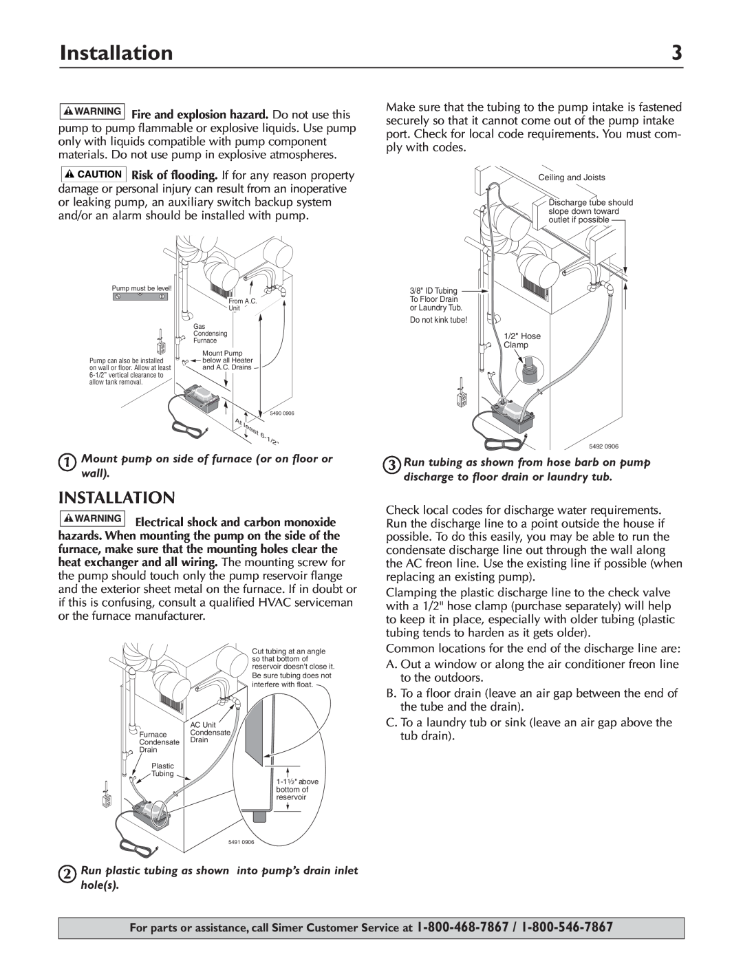 Simer Pumps 2520ULST owner manual Installation 