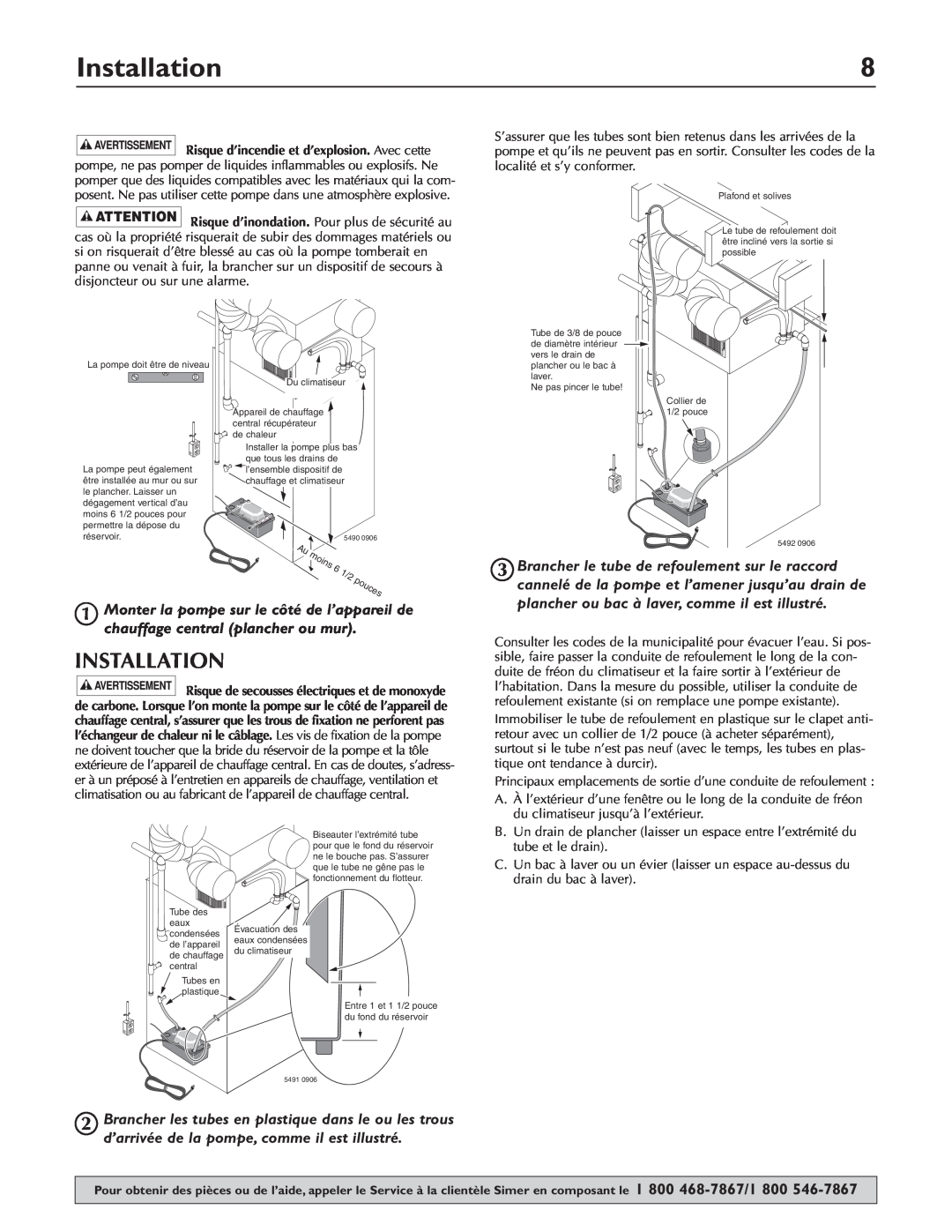 Simer Pumps 2520ULST owner manual plancher ou bac à laver, comme il est illustré, Installation 
