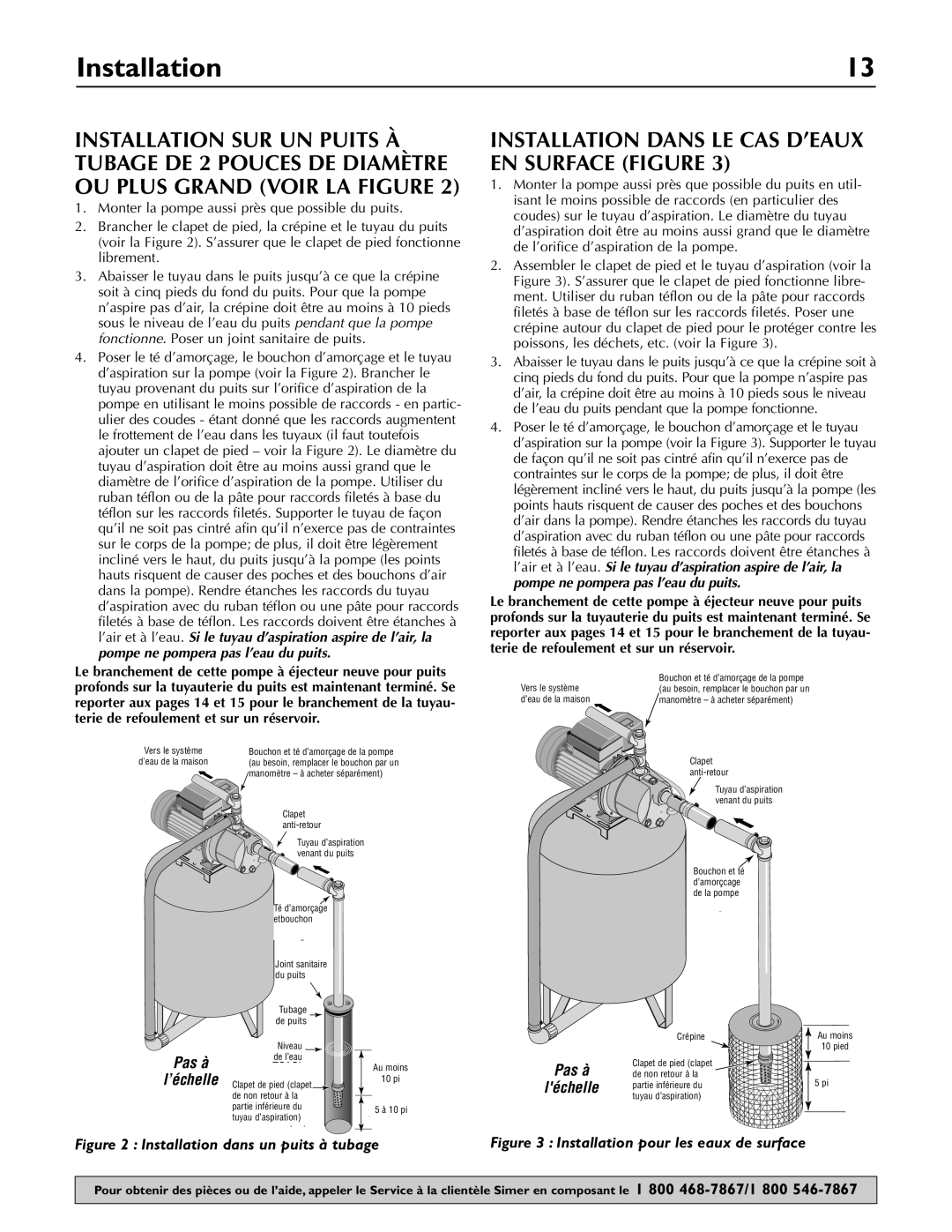 Simer Pumps 2803, 2802E, 2800E owner manual Installation Dans LE CAS D’EAUX EN Surface Figure, Not 