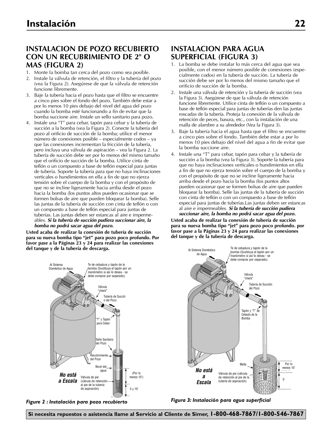 Simer Pumps 2802E, 2803, 2800 Instalacion Para Agua Superficial Figura, Debe comprar por separado ToAl SistemaHousehold 