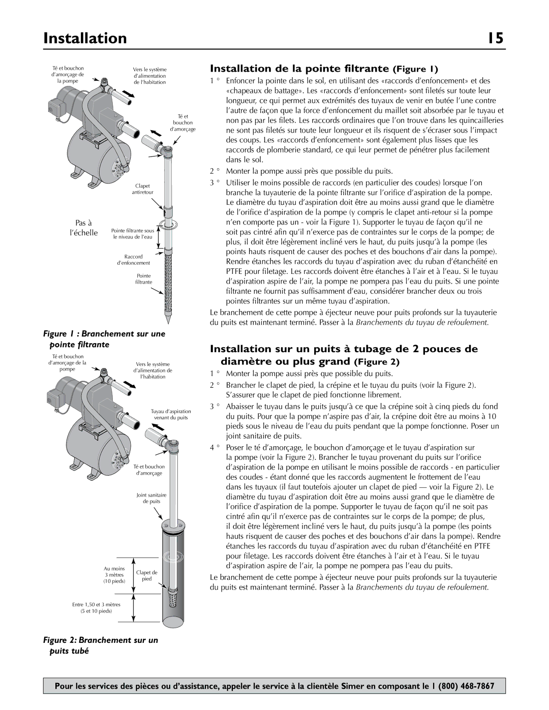 Simer Pumps 2806E owner manual Installation de la pointe filtrante Figure, Pas à 