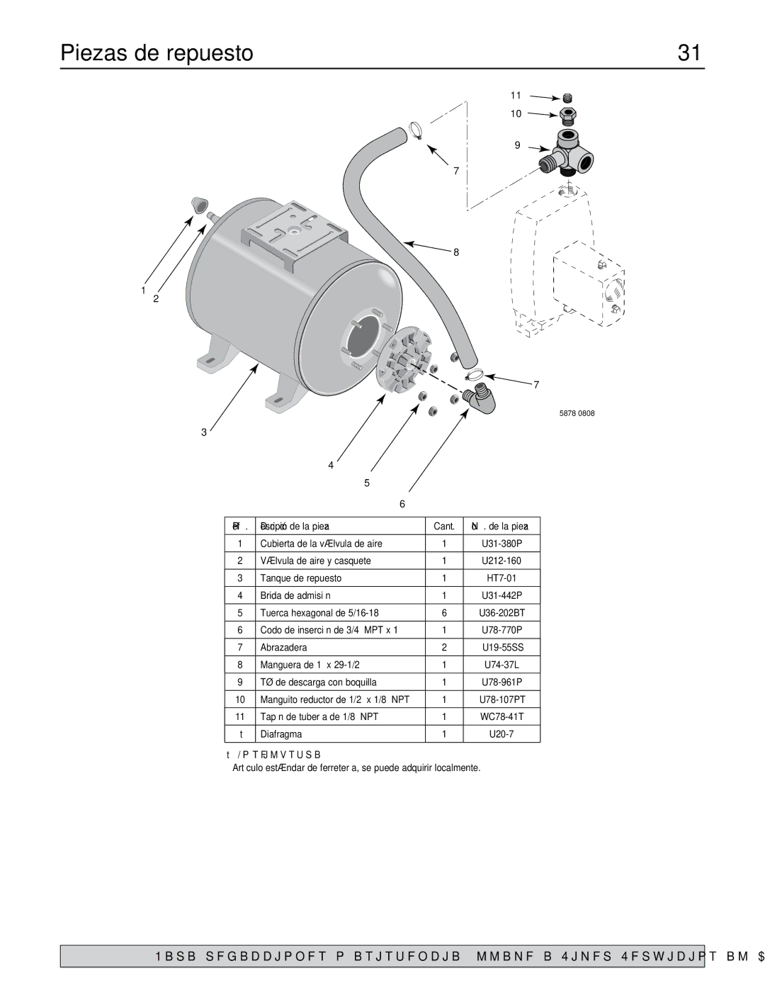 Simer Pumps 2806E owner manual Piezas de repuesto, Descripción de la pieza Cant 