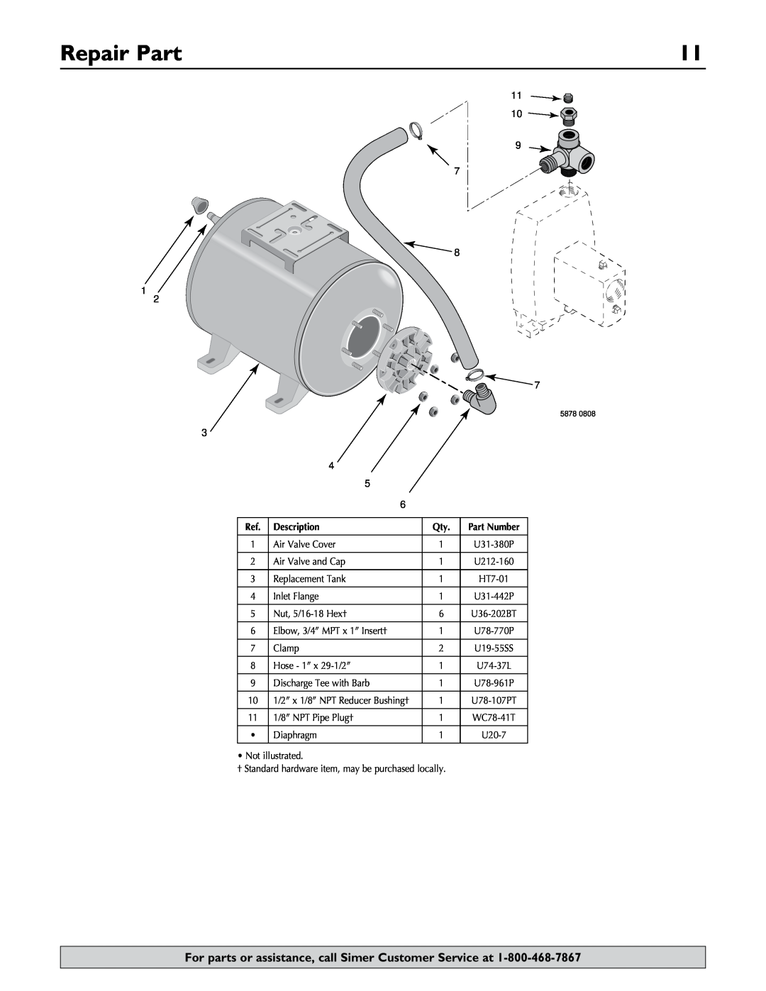Simer Pumps 2806E owner manual Repair Part, Description 