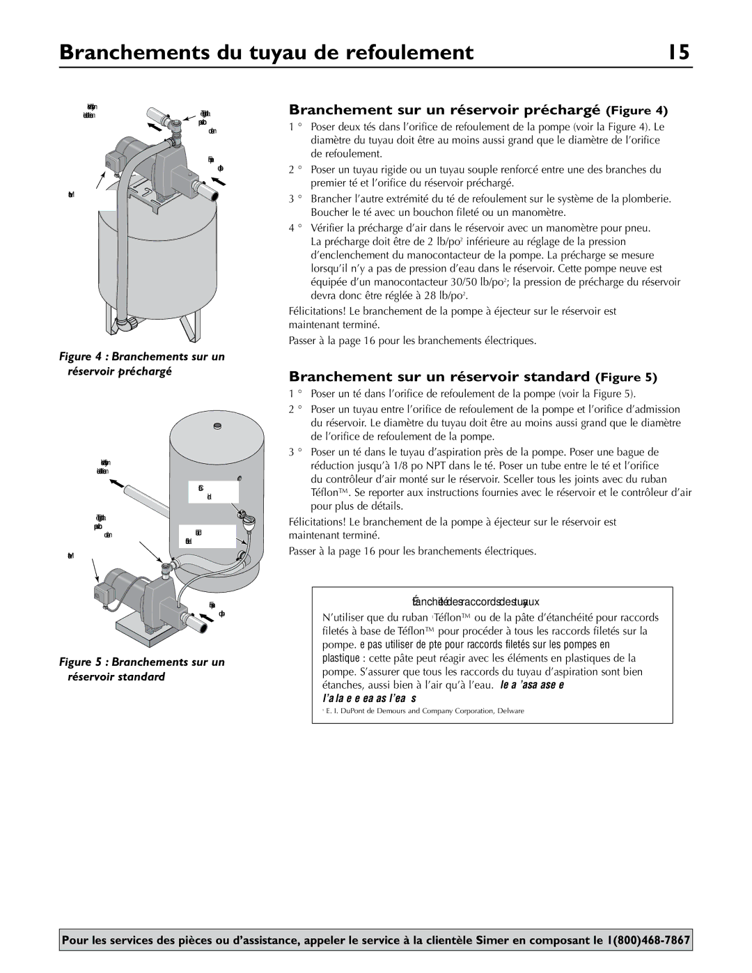 Simer Pumps 2.81E+01 owner manual Branchements du tuyau de refoulement, Branchement sur un réservoir préchargé Figure 