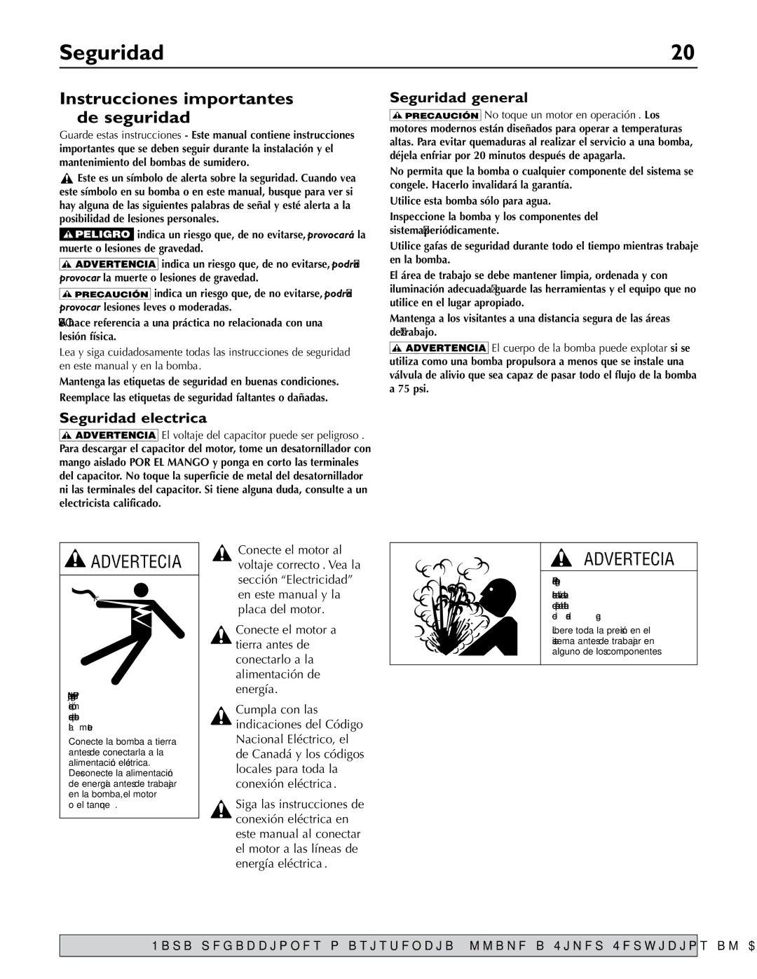 Simer Pumps 2.81E+01 owner manual Instrucciones importantes de seguridad, Seguridad electrica, Seguridad general 