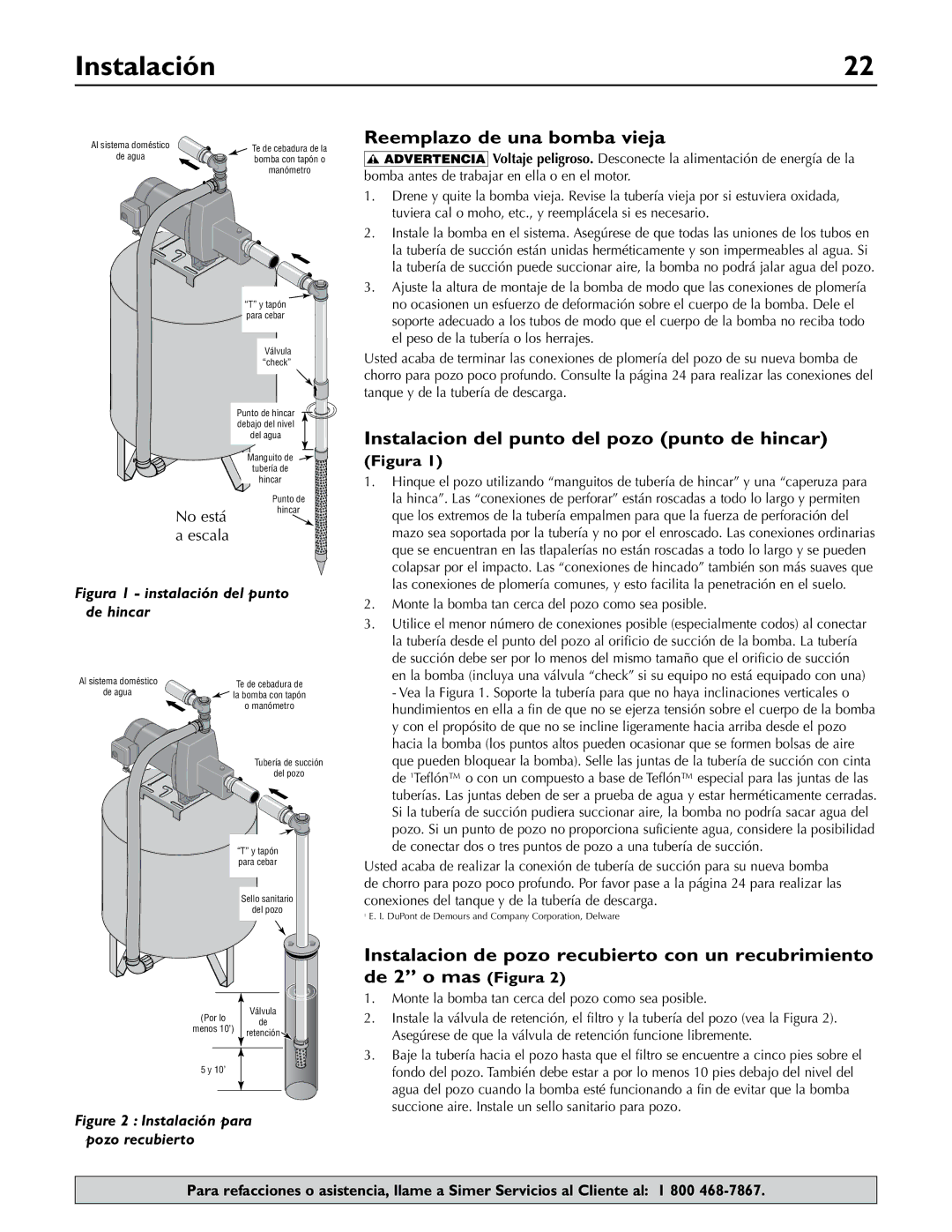 Simer Pumps 2.81E+01 owner manual Instalación, Reemplazo de una bomba vieja, Instalacion del punto del pozo punto de hincar 