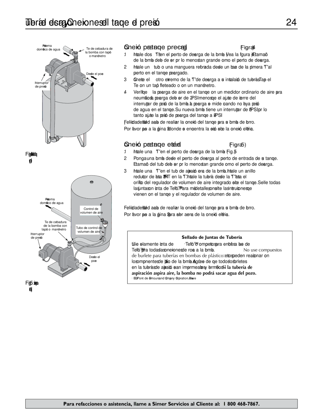 Simer Pumps 2.81E+01 owner manual Conexión para tanque pre-cargado Figura, Conexión para tanque estándar Figura 