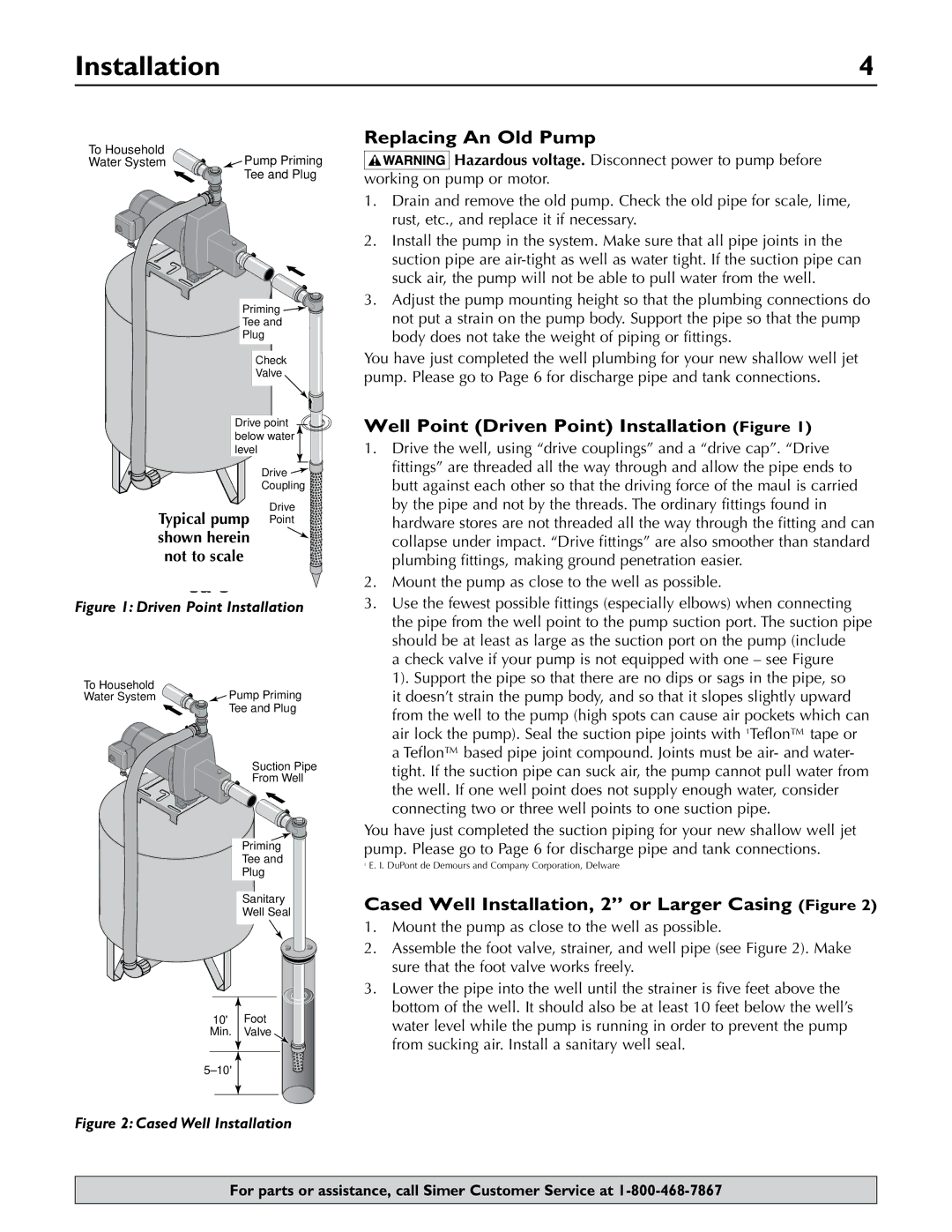 Simer Pumps 2.81E+01 owner manual Replacing An Old Pump, Well Point Driven Point Installation Figure 