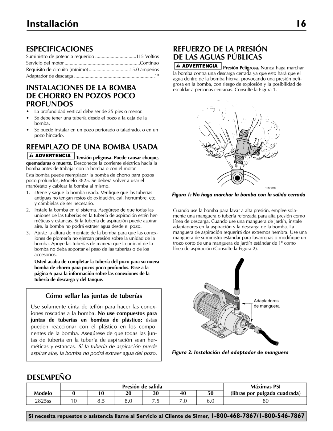 Simer Pumps 2825SS owner manual Installación 