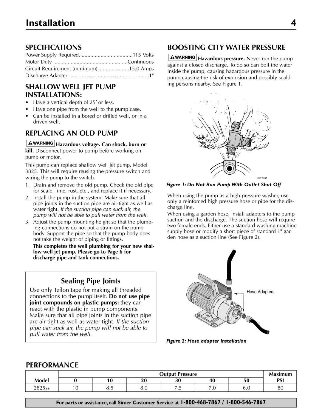 Simer Pumps 2825SS owner manual Installation 