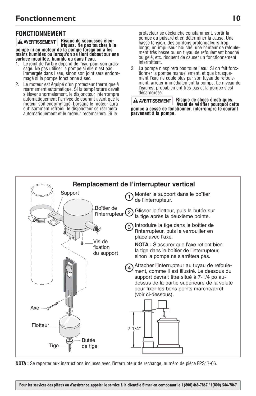 Simer Pumps 2944RP owner manual Fonctionnement 