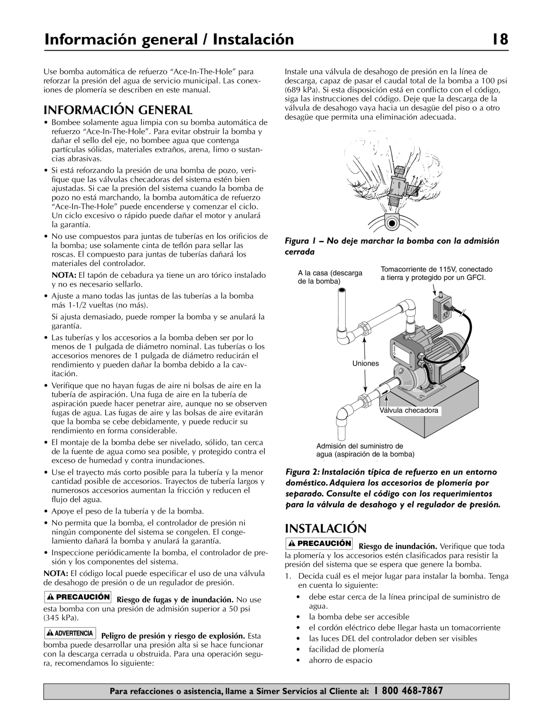 Simer Pumps 3075SS-01 owner manual Información general / Instalación, Información General 