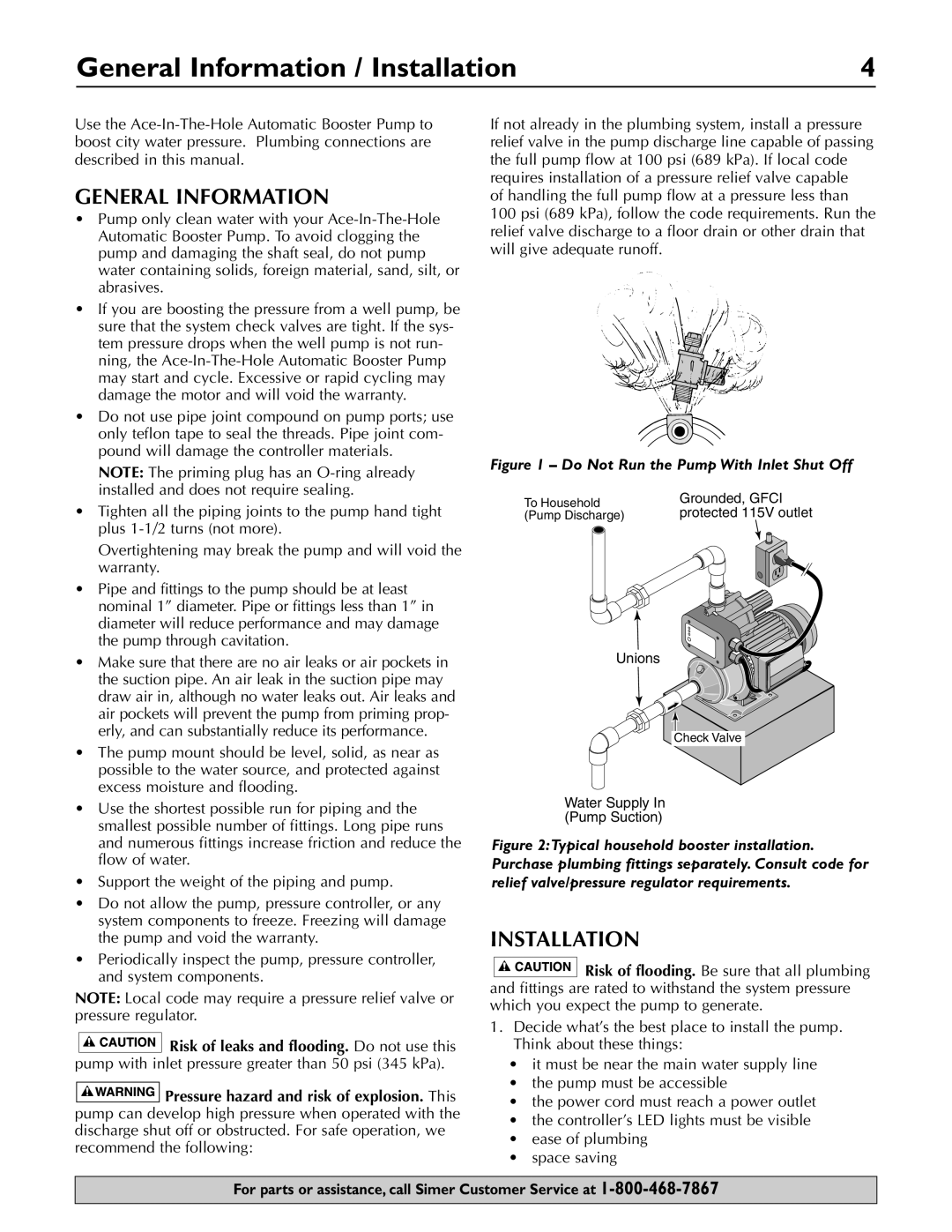 Simer Pumps 3075SS-01 owner manual General Information / Installation 