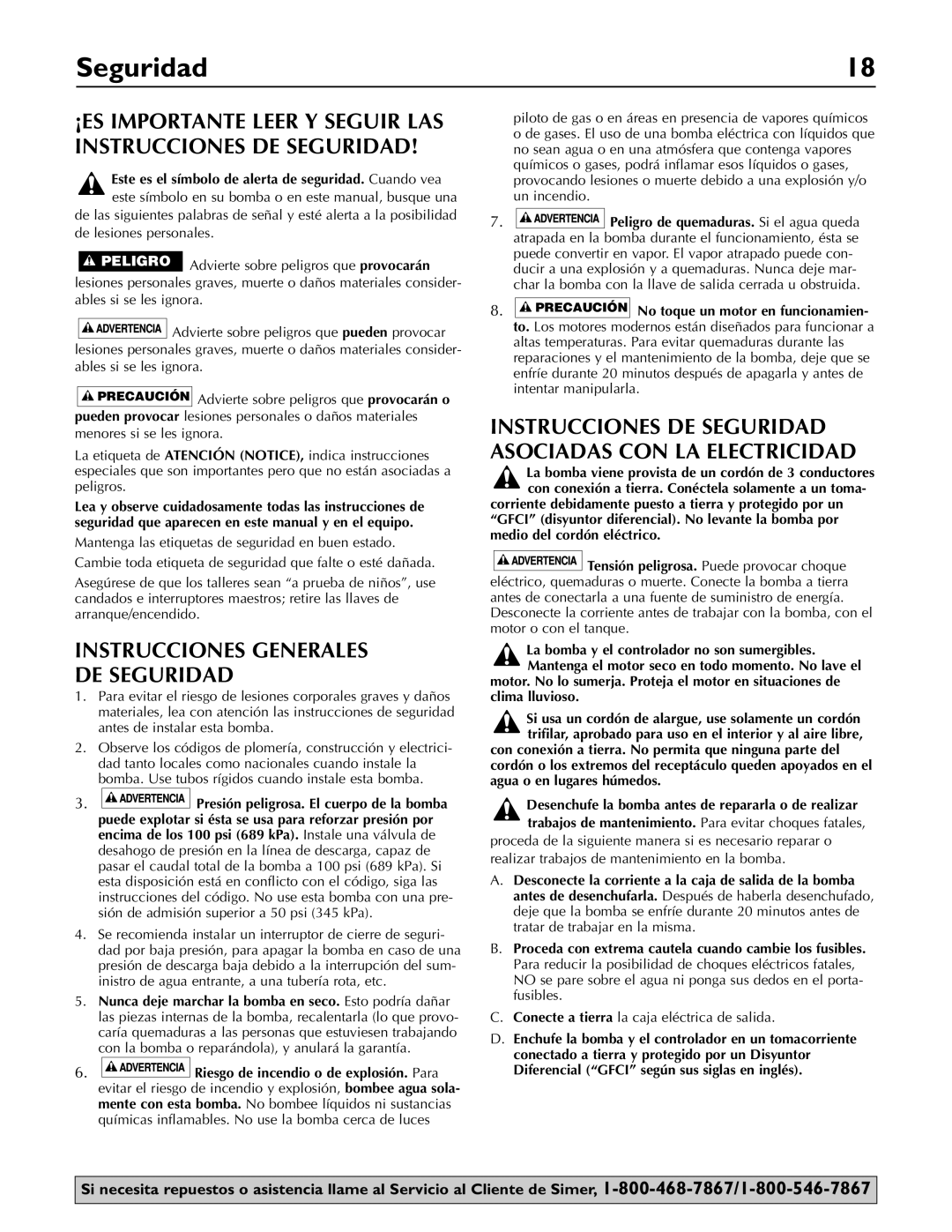 Simer Pumps 3075SS Instrucciones Generales DE Seguridad, Este es el símbolo de alerta de seguridad. Cuando vea 