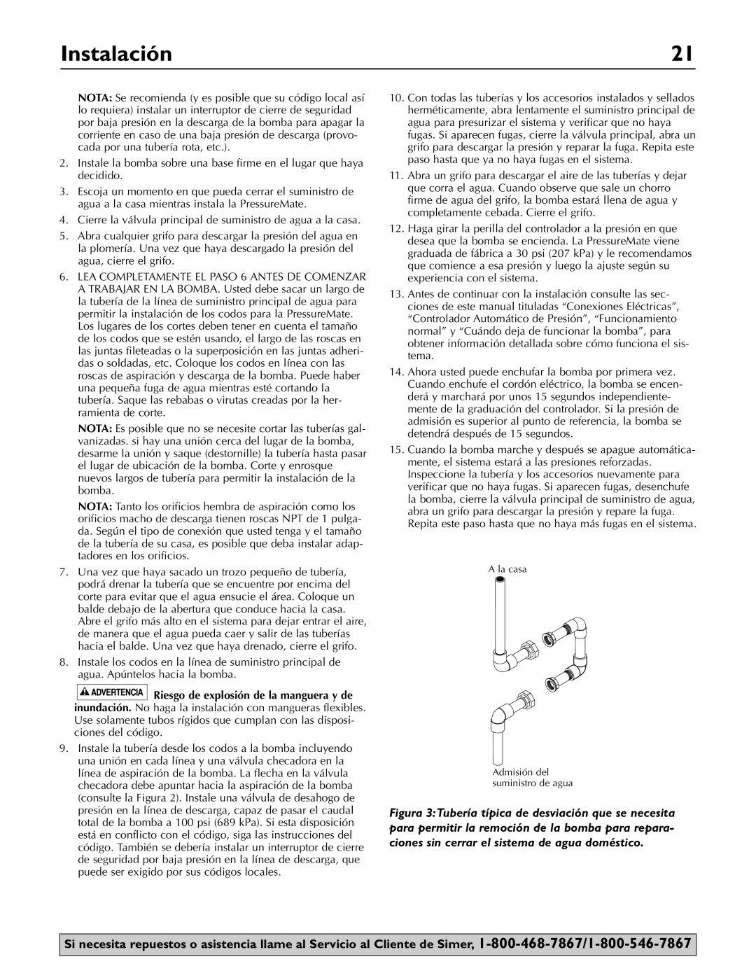 Simer Pumps 3075SS owner manual Instalación 