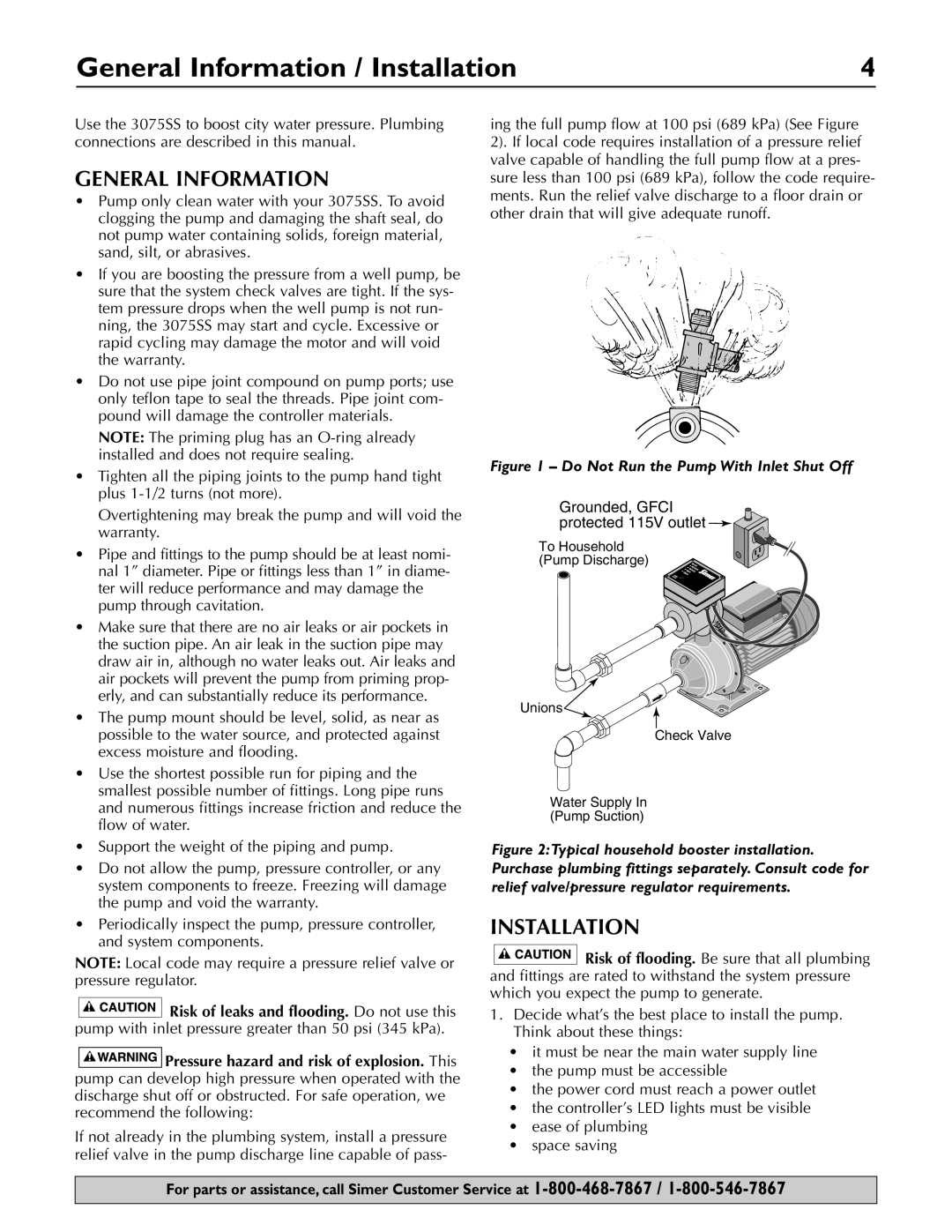 Simer Pumps 3075SS owner manual General Information / Installation 