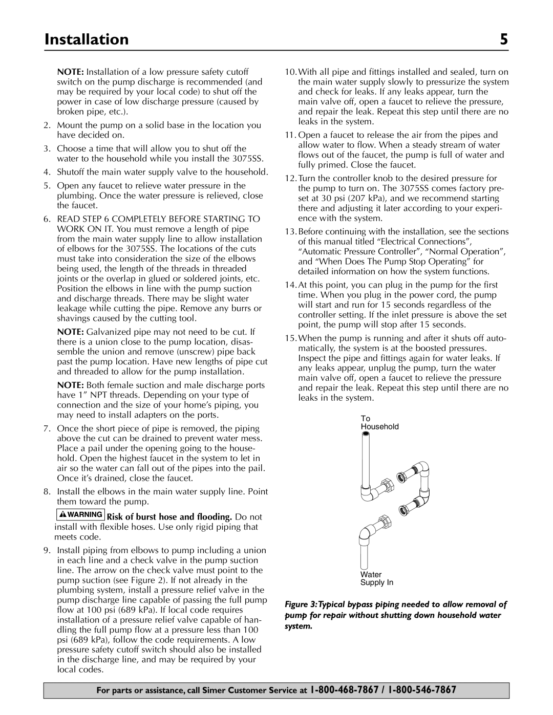 Simer Pumps 3075SS owner manual Installation 