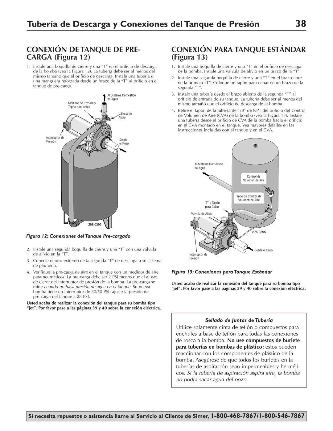 Simer Pumps 3305P, 3310P, 3307P owner manual Conexión DE Tanque DE PRE- Carga Figura, Conexión Para Tanque Estándar Figura 