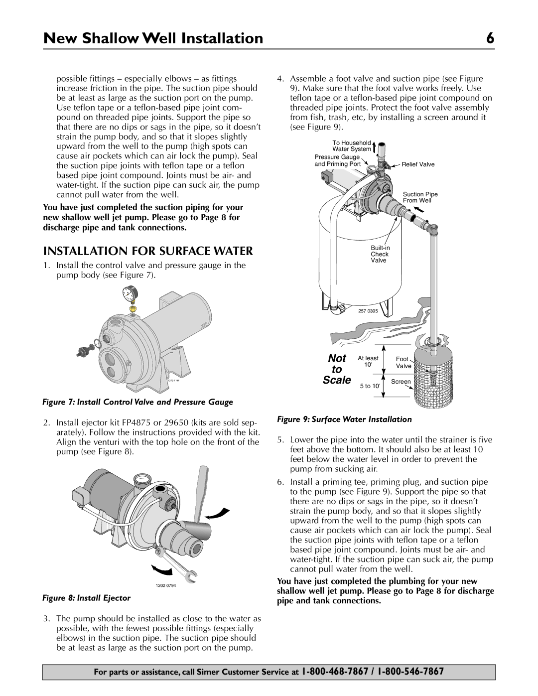 Simer Pumps 3310P, 3307P, 3305P owner manual Installation for Surface Water, Scale 