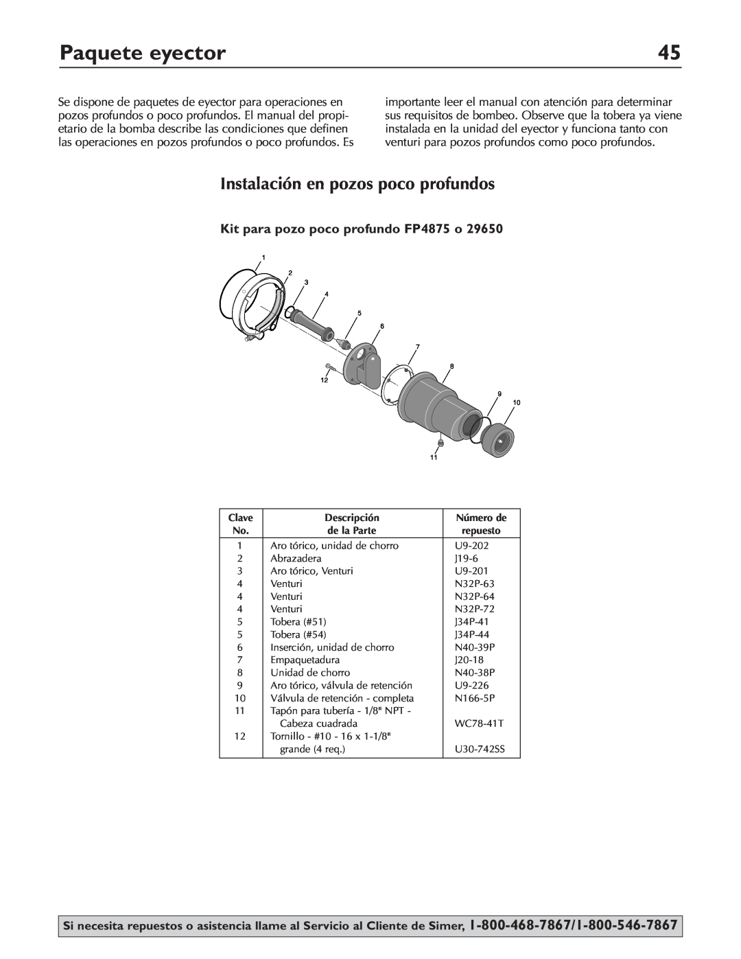 Simer Pumps 3310P Paquete eyector, Instalación en pozos poco profundos, Kit para pozo poco profundo FP4875 o, Descripción 