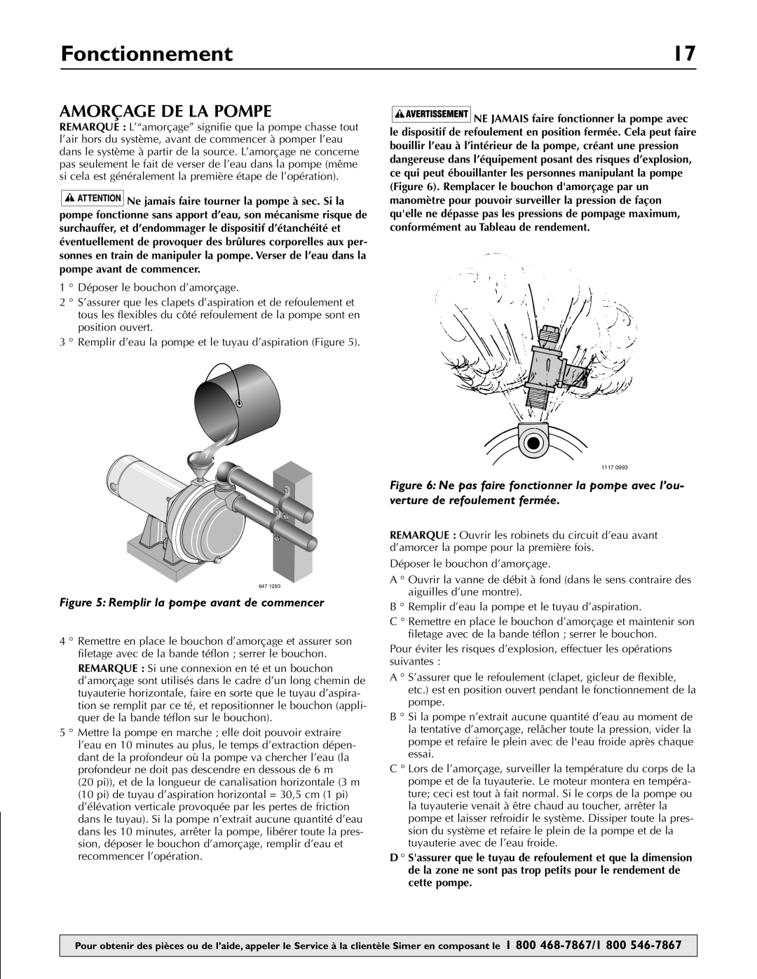 Simer Pumps 3420P, 3410P, 3415P owner manual Fonctionnement, Amorçage DE LA Pompe 