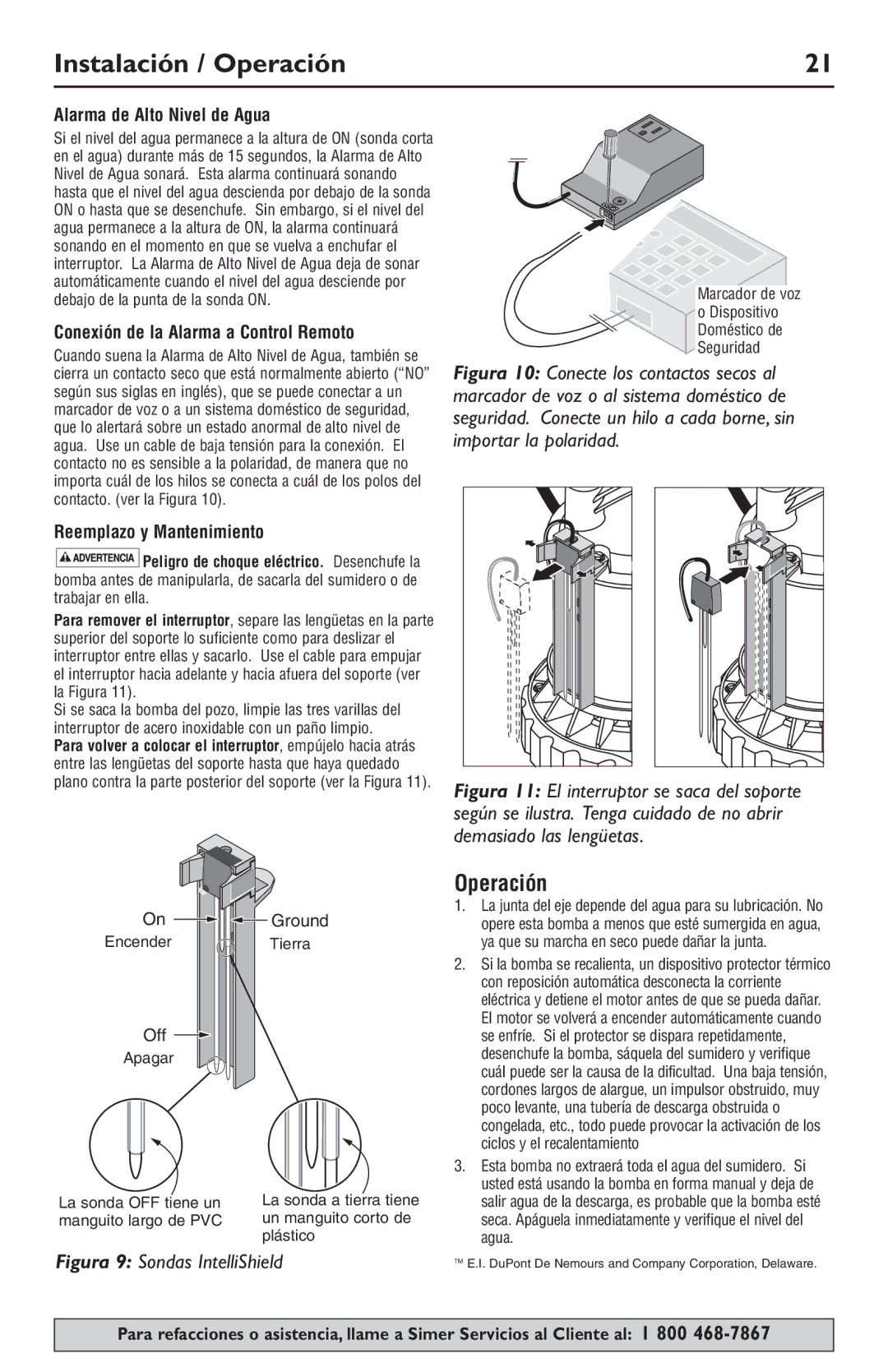 Simer Pumps 3989 owner manual Instalación / Operación, Alarma de Alto Nivel de Agua, Conexión de la Alarma a Control Remoto 