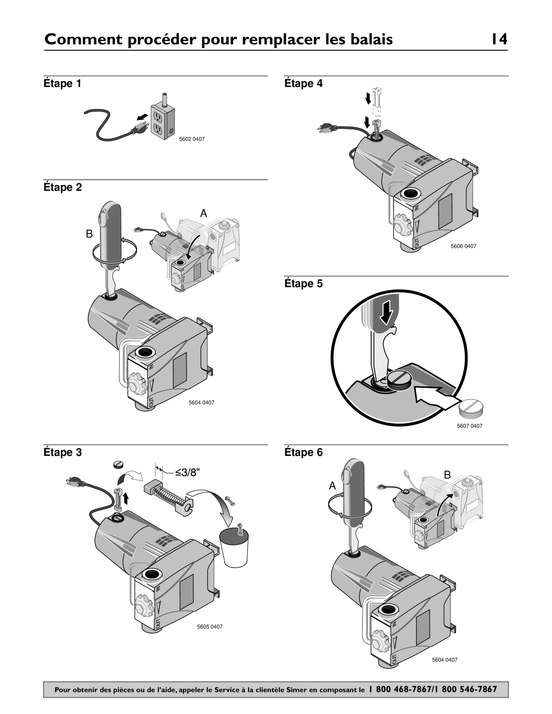 Simer Pumps 4850C owner manual Comment procéder pour remplacer les balais 